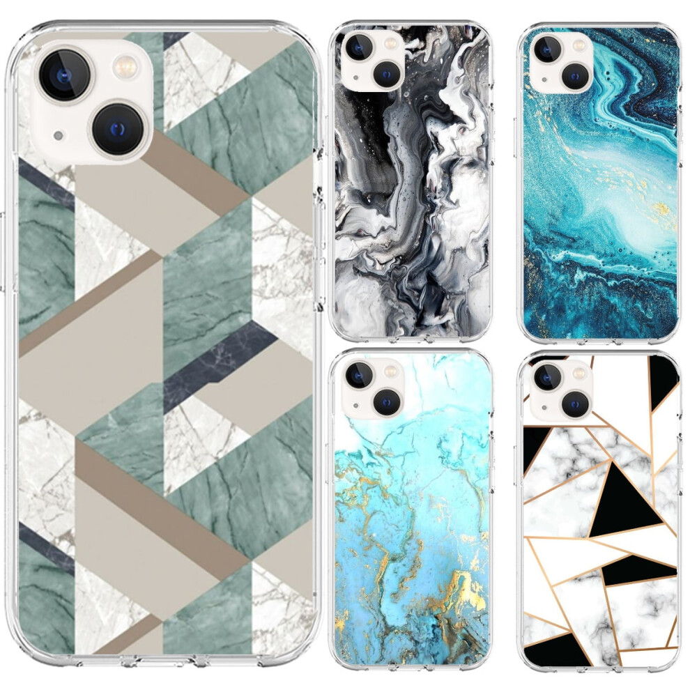 Geometric Marble Phone Case Compatible With Iphone 14 13 12 11 Pro Max Xs Xr X 6S 7 8 Plus - Transparent Protective Back Cover 9395123552187