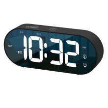 Digitális ébresztőóra zenével, intelligens hangvezérlésű ébresztőóra 1200 mAh-s akkumulátorral (fekete)