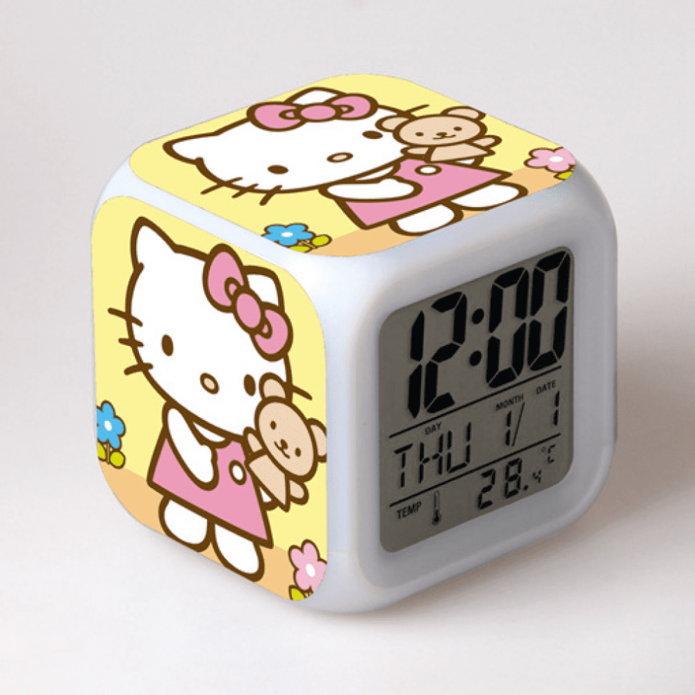 Hanntaoo Hello Kitty Led Alarm Clock For Kids, Color Changing Wake-Up With Thermometer & Night Gift For Boys Girls - Htnl#1041 Light
