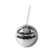 Lmueinov1970s Ball drinkbeker met rietje, geschikt voor metalen gelegenheden met glanzende folie, ideaal als servies voor afstudeerfeesten en
