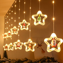 Weihnachtsschmuck-Set mit LED-Lichtern, Pentagramm-Vorhang, Laternen, Eisstreifen, Schneemann- und Weihnachtsmann-Dekorationen