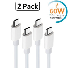 [Pacote com 2] Cabo de carregamento rápido USB-C PD de 60 W compatível com iPhone 15/16 - 1 m, branco