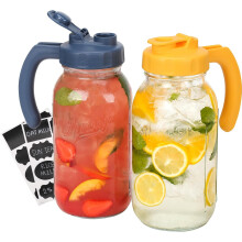 Pichet Mason en verre de 1,9 L (64 oz) avec poignée, large ouverture, hermétique, compatible lave-vaisselle, pour café glacé, thé, lait maternel