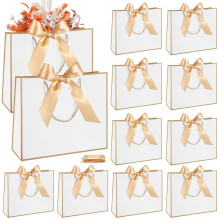 Sacs cadeaux avec poignées, nœud et ruban, compatibles avec les sacs de remerciement pour mariage, anniversaire, Noël, 31,75 x 24,99 x 10,9 cm,