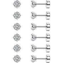 Cterwk6Pairs korvakorut naisille ja miehille, 316L ruostumattomasta teräksestä valmistetut litteät nappikorvakorut, 4 mm