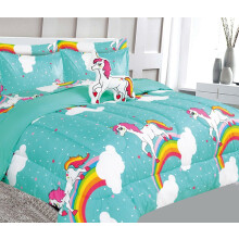 Set di biancheria da letto matrimoniale da 8 pezzi con unicorno blu, completo di peluche e lenzuola, compatibile con l'arredamento della cameretta di