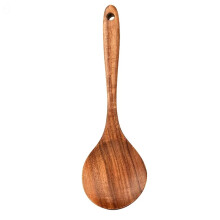 Yuseik Wooden Soup Spoon, Stirring Spoon & Spatula - Teakwood Kitchen Utensils, Non-Stick, Stainless Steel Bowl, Compatible with Yuseik