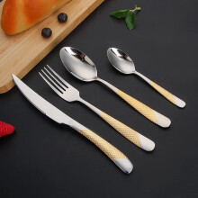 24 Piece 18/10 Stainless Steel Silverware Set with Elegant Hammered Design for Home and Wedding