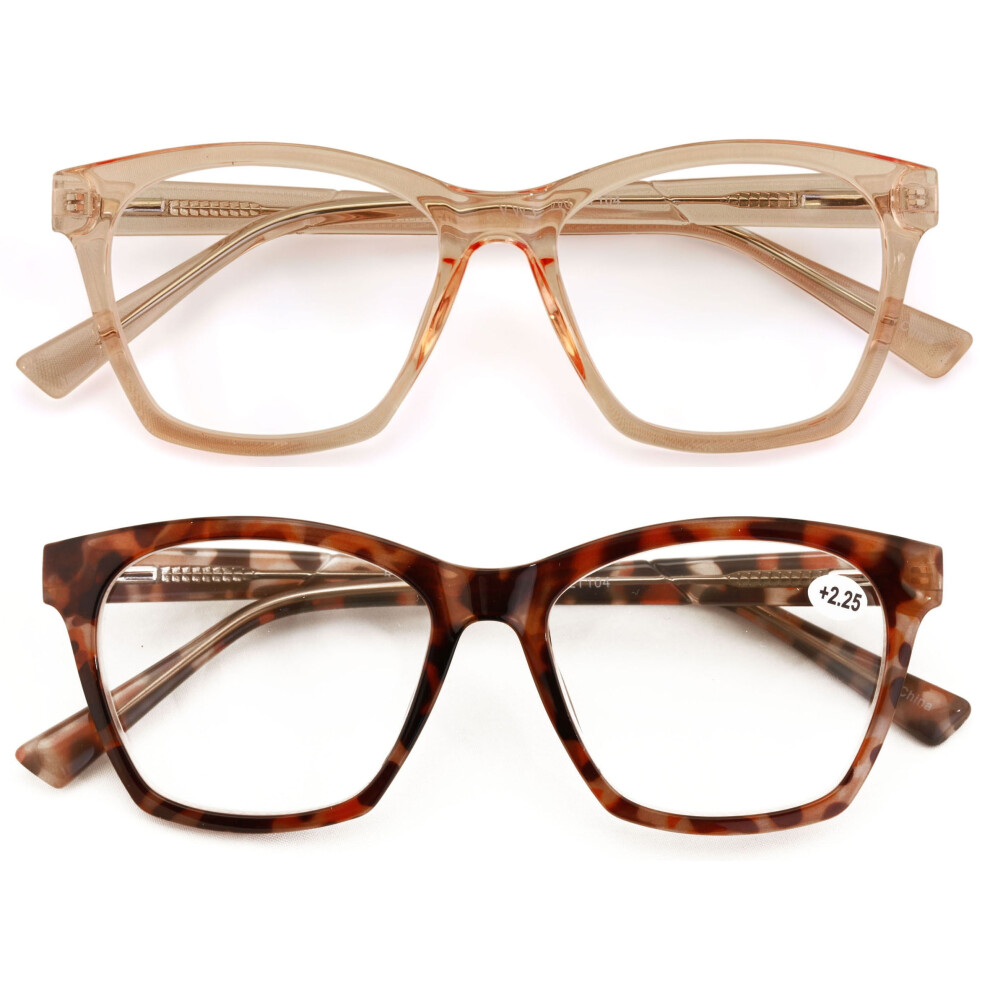 2 Pairs Women Large Translucent Optical Frame Reading Glasses - Clear Lens Fashion Reader ZT104 +2.00