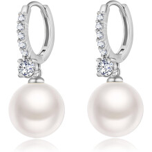 Pearl Earrings for Women 925 Sterling Silver White Gold Dangle Drop Earrings | Hypoallergenic & Brilliant Finish | 5A Cubic Zirconia Pearl Jewelry