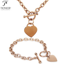 Tioneer Stainless Steel Heart Charm Bracelet / Necklace Oval Links or Hardware Link