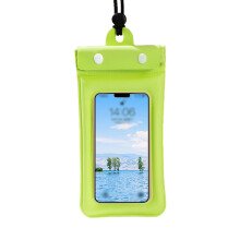 Linyer Phone Pouch Waterproof Beach Touch Screen Swimming Pool Dry Bag Neck Hanging with Lanyard Travel Fastener Smartphone Case Green