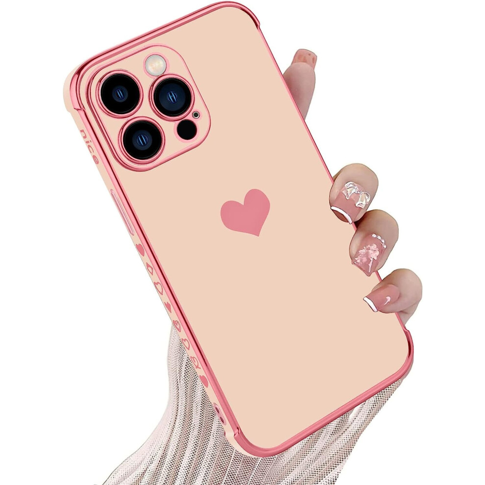 Compatible With Iphone 13 Pro Max Case For Women, Cute Love Heart Plating Edge Soft Tpu Shockproof Cover For 6.7 Inch (Pink) Pink 9425574702432