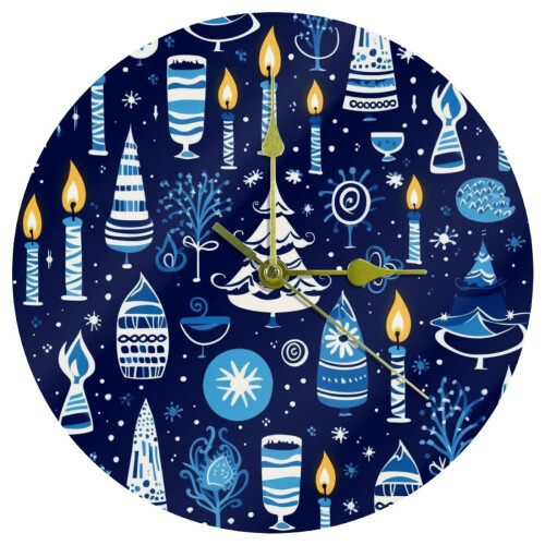 Hanukkah Acrylic Circular Wall Clock - Unique Design, Modern Style - 200 Characters