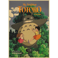 Affiche vintage en papier style anime Tonari No Totoro de Miyazaki - Décoration murale vintage pour chambre d'enfant - 16 pouces (30 x 21 cm)