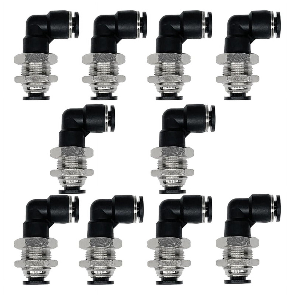 10Pcs Bulkhead Elbow 1/4In X 1/4In Tube Od Push To Connect Tube Fitting, 90 Degree Elbow Pneumatic Quick Connect Fitting 9425574704597