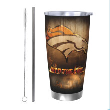 Gobelet isotherme en acier inoxydable de 590 ml (20 oz) aux couleurs de l'équipe de football des Broncos, avec couvercle et paille - Compatible avec