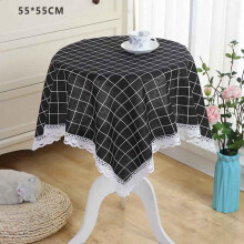 Vintage Lace Table Top Cover, Checkered Round Lace Tablecloth Cotton Linen Dust-Proof Table Cover for Kitchen Dinning Tabletop Decoration