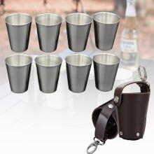 Stainless Steel Shot Glasses, Portable Camping Shot Glasses with 2 Cases, Metal Travel Wine Glass Stems for Party Outdoor Indoor BBQ Camping
