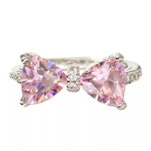 RSAMD Fashion Design Princess Pink Bowknot Zircon Ring Female Delicate Sweet Girl Rijo