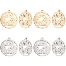 8 Stück Muttertags-Anhänger in 2 Farben, hypoallergen, flach, rund, mit Mustern, 1,8 mm kleines Loch, Edelstahl, ideal zum Schmuckbasteln