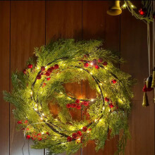Decorações de Natal Bocqde, Presentes de Natal, Guirlanda de Natal em Rattan com Frutas Vermelhas, Artigos de Natal em Rattan para Decoração de
