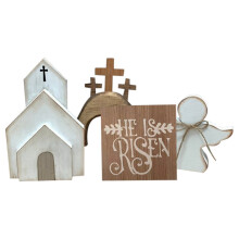 Osterdekoration mit Jesus-Krippenfigur aus Holz im rustikalen Landhausstil – ohne Tablett