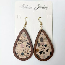 RSAMD Retro Vintage Print Kurk Leer & Bruin Hout Druppelvormige Statement Oorbellen voor Dames - #6