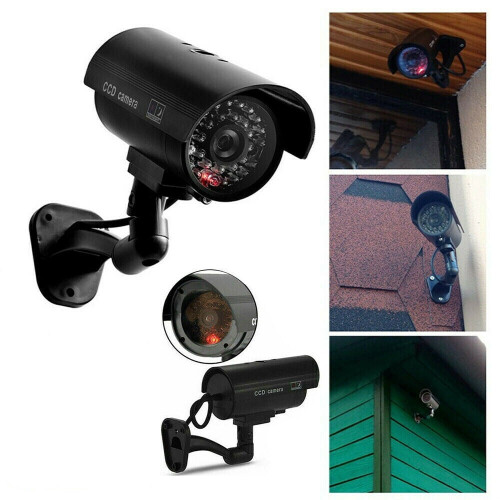Dummy Fake Camera, Surveillance Security Camera, Indoor Outdoor Camera, with One LED Light, 2 Pack