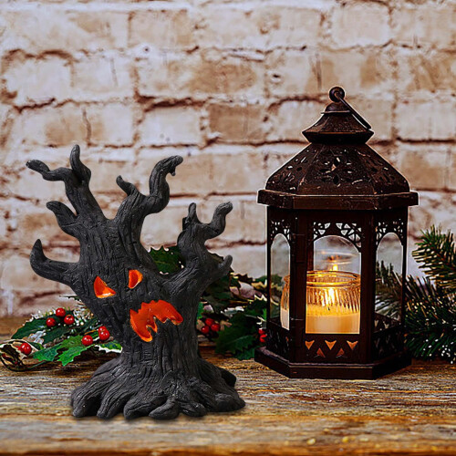 Διακόσμηση για το Halloween με πρόσωπα δέντρου, ειδώλιο δέντρου, μινιμαλιστικό | 1