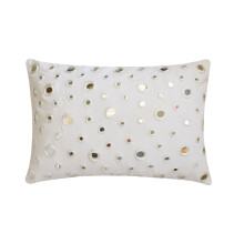 Housse de coussin lombaire blanche 30 x 50 cm, à pois miroir, en toile de coton, motif à pois contemporain.