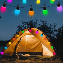 Cordão de luzes LED Fnyoxu com lâmpadas esféricas multicoloridas, alimentado por USB, ideal para camping, barracas e áreas externas. Resistente