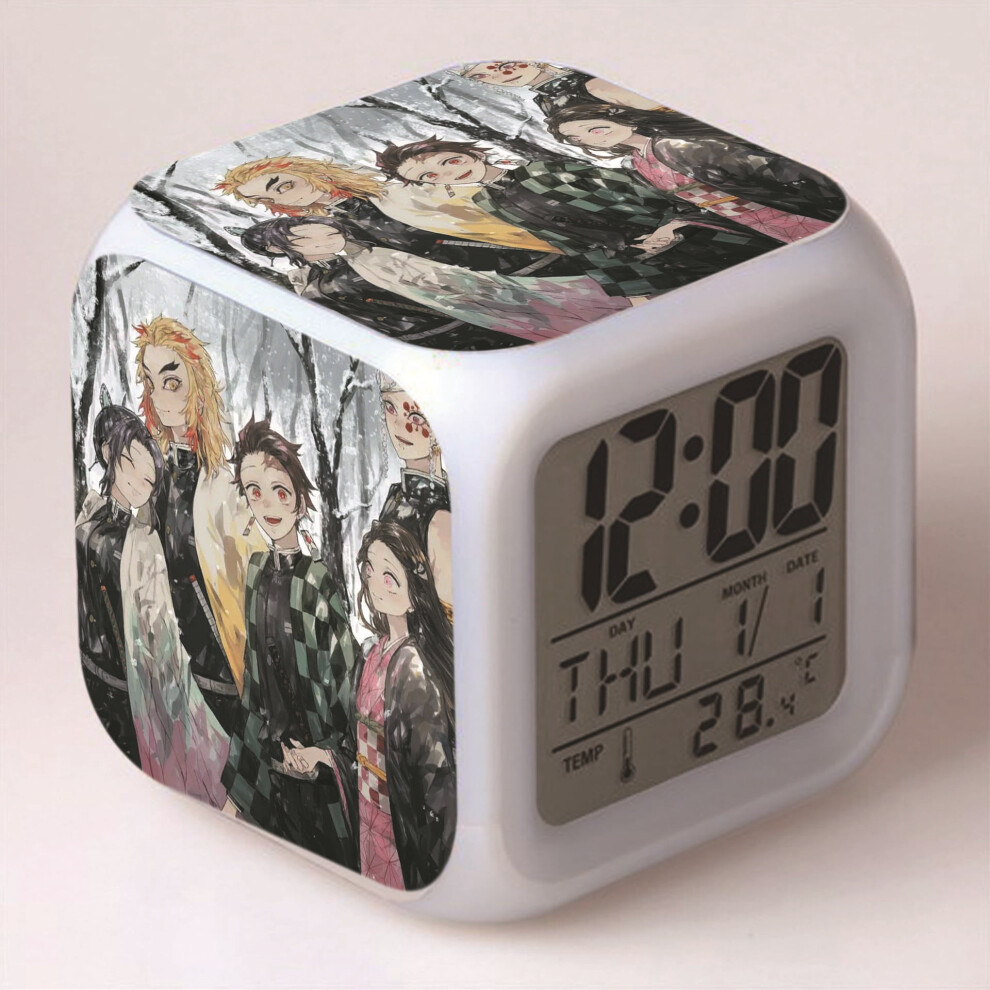 Hanntaoo Digital Alarm Clock For Kids, Compatible With Demon Slayer Design, 7-Color Led, Thermometer, Night Gift For Boys Girls Light