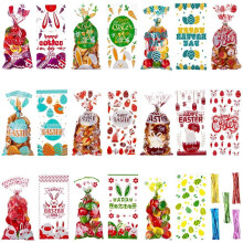 100 pezzi 10,6x5 pollici Sacchetti per dolcetti con motivo a tema pasquale 10 stili Sacchetti per dolcetti rettangolari in plastica OPP Sacchetti per