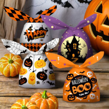 50 stk. Halloween-godbitposer for barn, kompatible med Halloween-festutstyr, knask-eller-knep-godteriposer, små plastgodbitposer