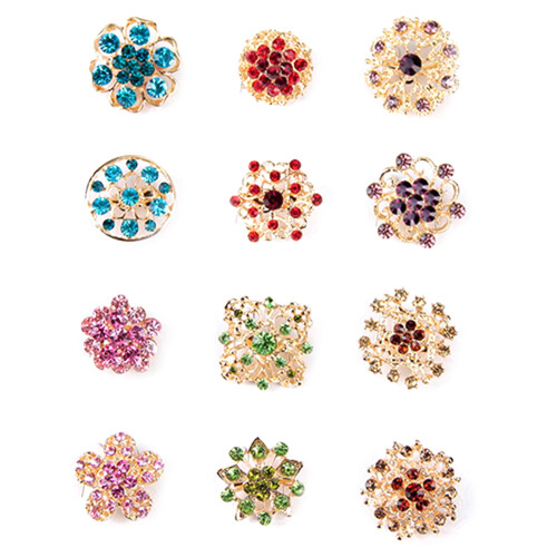 Walbest12 τεμάχια/σετ Floral Brooches Κοίλα κοσμήματα δώρο κράμα Rhinestone κρύσταλλο νυφικό 1