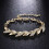 Pulseiras ajustáveis com folhas douradas e strass, elegante pulseira de folhas para mulheres. 6