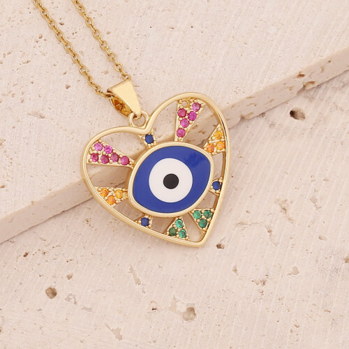 2024Νέα αξεσουάρ κολιέ Love Eye με μικροένθετο χαλκού και ζιρκόνιο, κομψή αλυσίδα 1