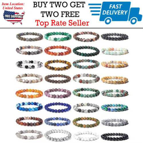 RSAMD Wholesale Ανδρικό βραχιόλι Reiki Healing Beaded με χάντρες φυσικής πέτρας 8 χιλιοστών, 1