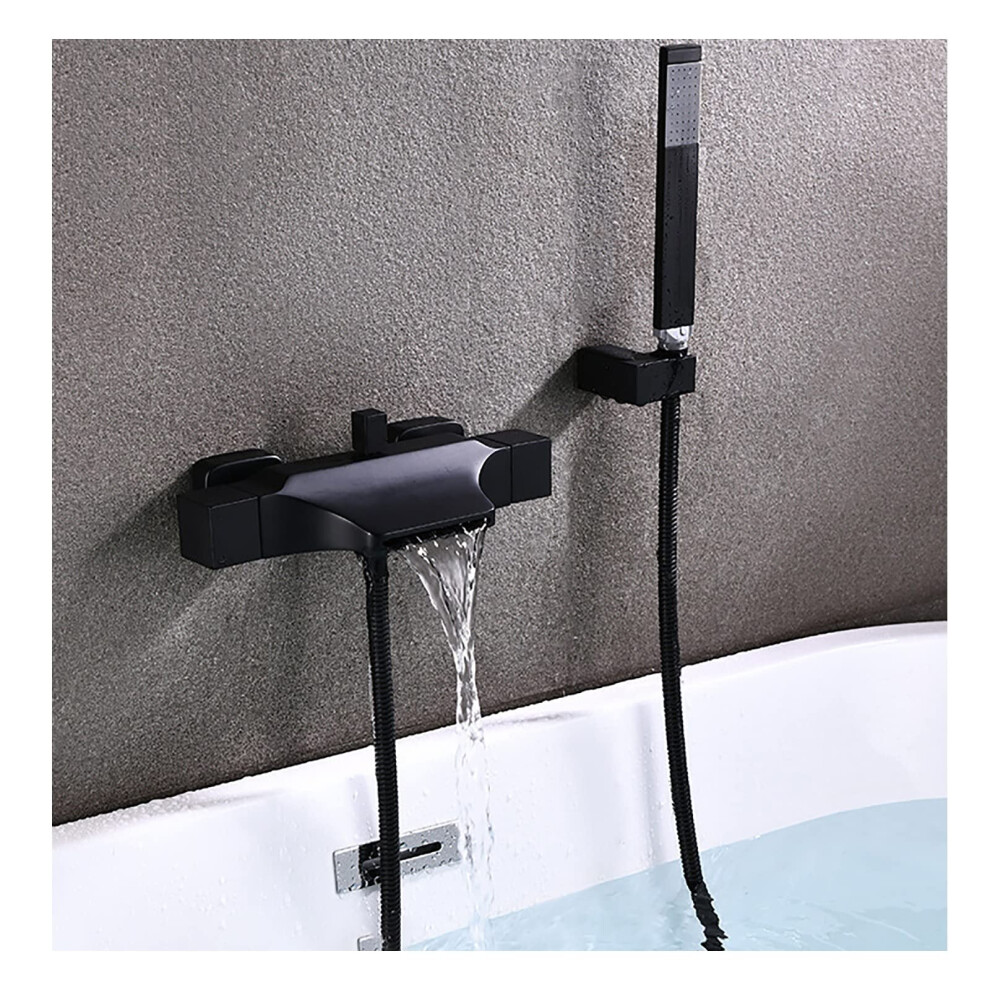 Bathtub Faucet Waterfall Tub Mixer Tap With Hand Shower, Brass Dual Control, Elegant Black 9174973921226