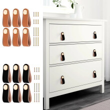 Qenwkxz 6PCS Leather Drawer Pulls Thickened Cow Leather Cabinet Handles with Screws Multi-Purpose Leather Knobs 64x25x3mm