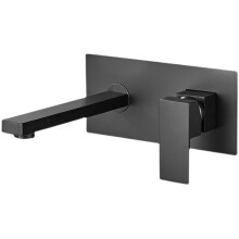 Black Wall Mounted Basin Faucet with Concealed Hot Cold Inlet, Copper Body Bathroom Tap