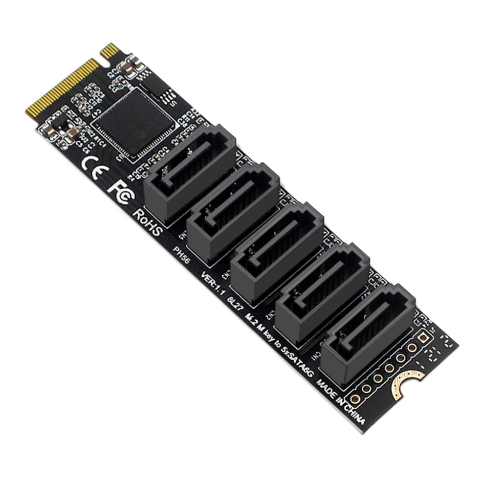 Jixopn M.2 M-Key Pci Express To Sata 3.0 Ssd Adapter Card Support For Mac Os/Windows /Linux Expansion Card 6Gbps 5 Ports 9395123816654