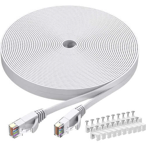 Cat6 Ethernet Cable 40 FT White, Cat-6 Flat RJ45 Computer Internet LAN Network Ethernet Patch Cable Cord - 40