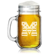 Mason Jar Glas 16oz Amerikanische Flagge Buchstabe Monogramm (M)