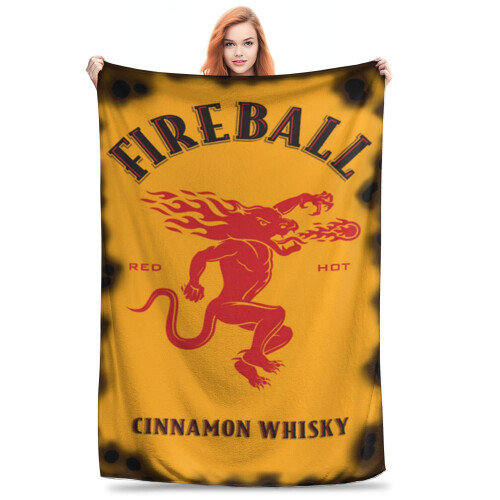 Κουβέρτα Fireball-Cinnamon-Whisky-Logo Ριχτάρι για διακόσμηση δωματίου, φανελένιες κουβέρτες