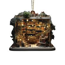 MOUDUO Weihnachtsbuchladen-Ornament | 2D-Acryl-Baumdeko mit gestapelten Büchern, Geschenk für Bücherliebhaber, kompatibel mit Weihnachten