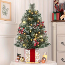 Mini Christmas Tree with Lights, 2ft Tabletop Tree with Gift Box Base & Ornaments, Battery Powered, Easy Setup, Compatible with Bedroom Decor