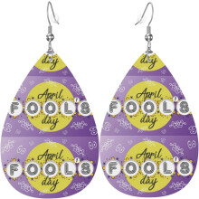 Happy April Fool'S Day Leather Earrings For Women Faux Leathe Water Drop Earrings Vintage Lightweight Dangle Earrings Jewelry For Women