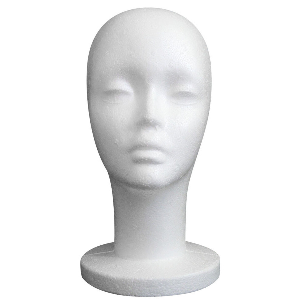 Bemona 12" Foam Wig Head - Female Styrofoam Mannequin Hairpieces Stand Holder Cosmetics Model Head Wig Display for Home, Salon and Travel